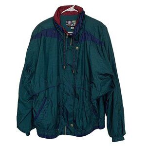 River Edge Sports Women’s XL Windbreaker Jacket Blue Green Colorblock 90’s